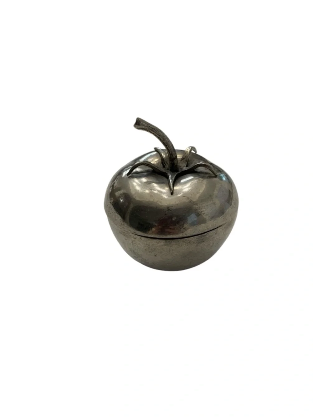 Vintage Handmade Pewter Metal Tomato Trinket Box‎ - Silver Finish 18/k